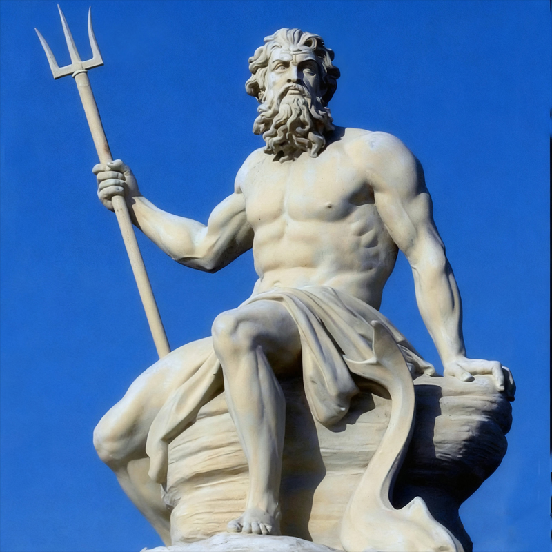 Escultura Humana em Mármore com Tema Poseidon