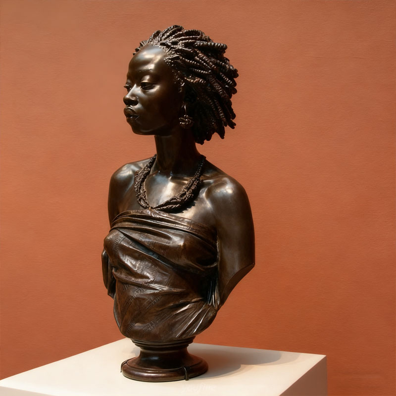 Busto de escultura humana em fibra de vidro com efeito bronze