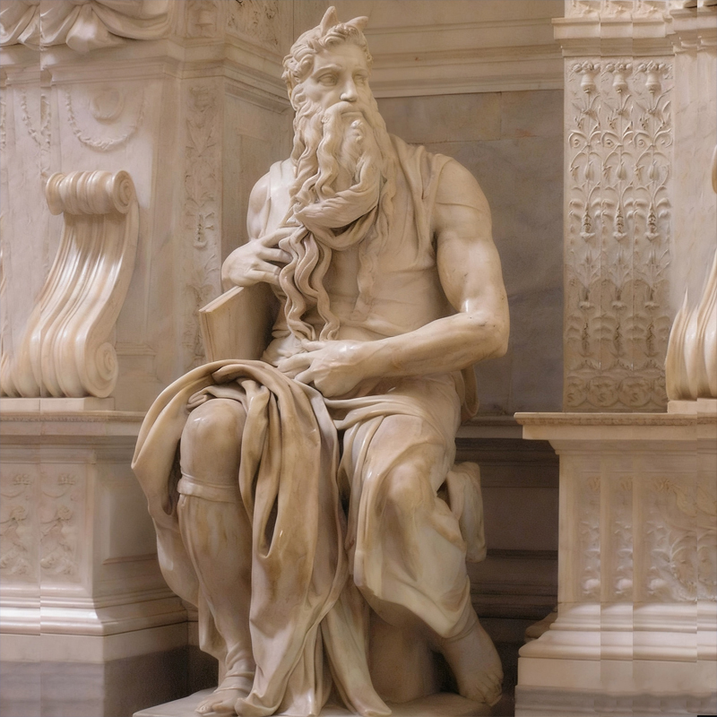 Estátua sentada de escultura humana em mármore clássico