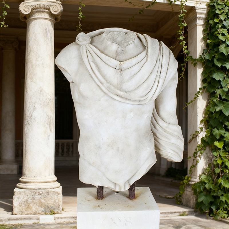 Busto de torso de escultura humana em mármore