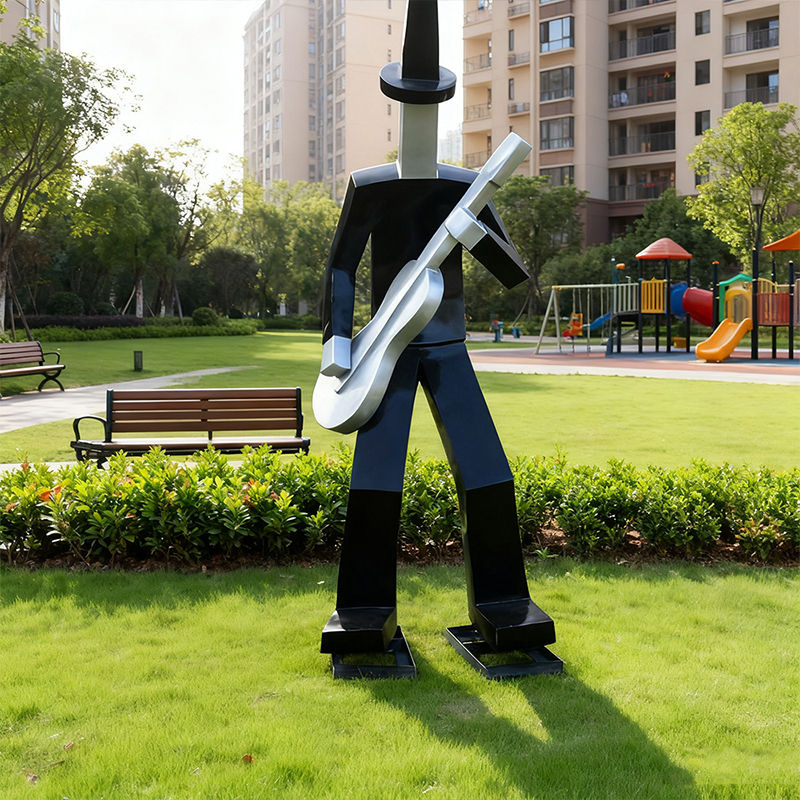 Escultura Humana em Fibra de Vidro em Design Abstrato de “Guitarrista”