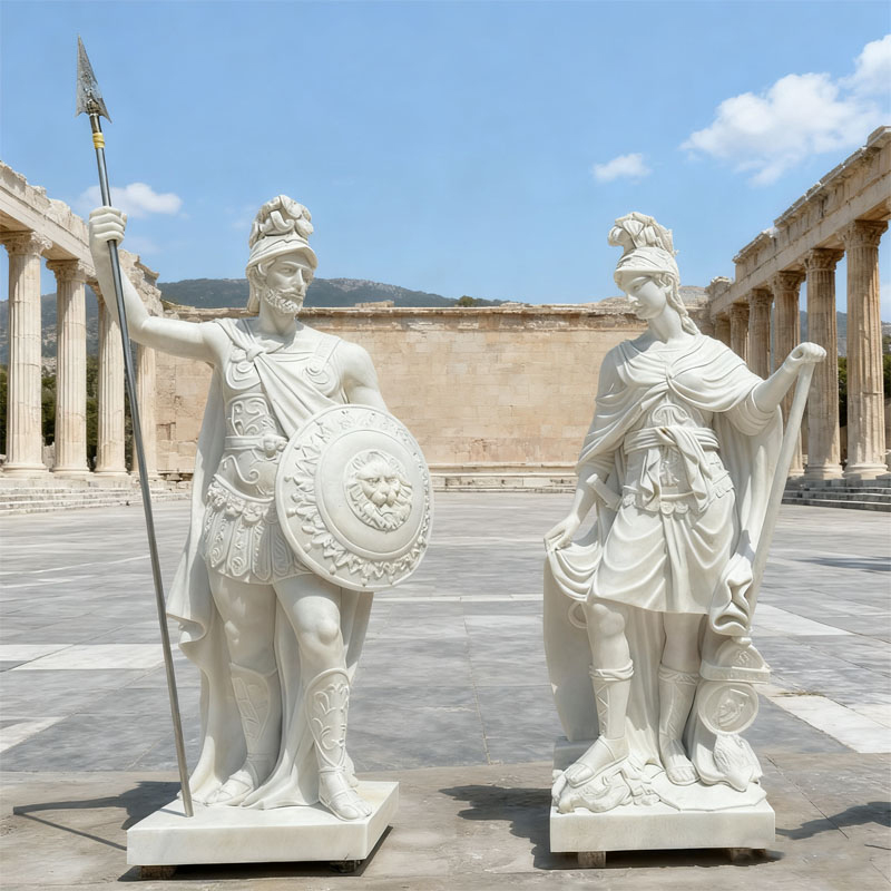 Escultura humana de mármore de figura dupla de guerreiro / divindade em estilo grego antigo