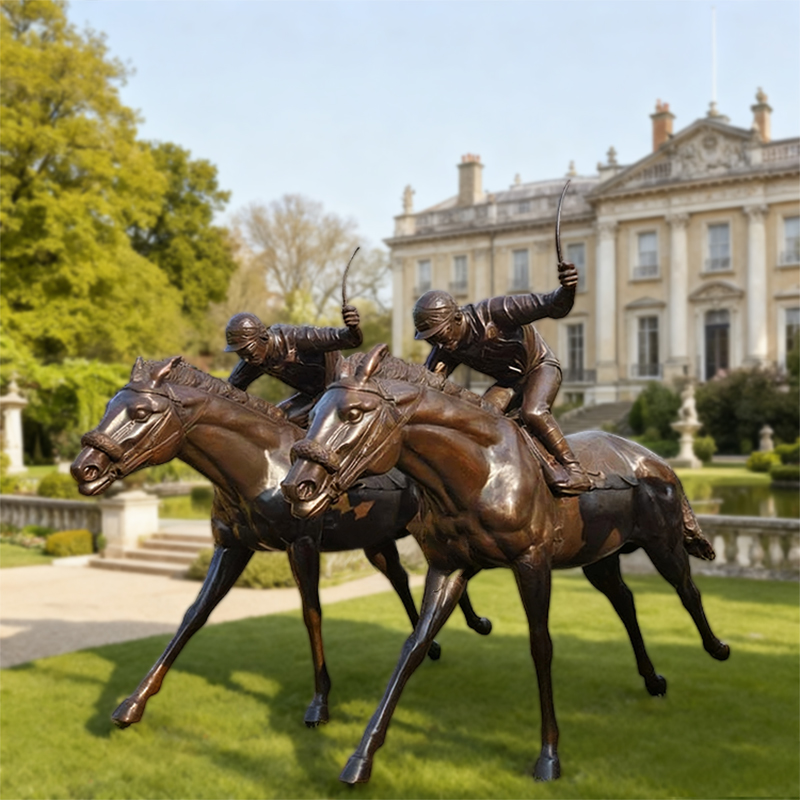 Escultura de Corrida de Cavalos em Bronze Fundido – Tema Equestre