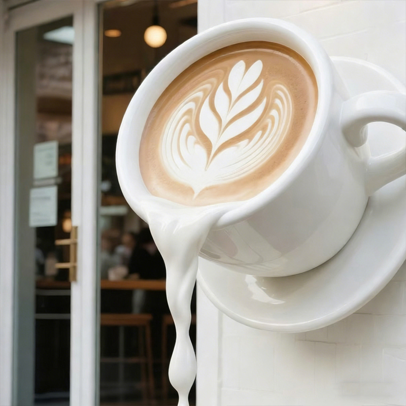 Escultura decorativa de xícara de café flutuante de fibra de vidro