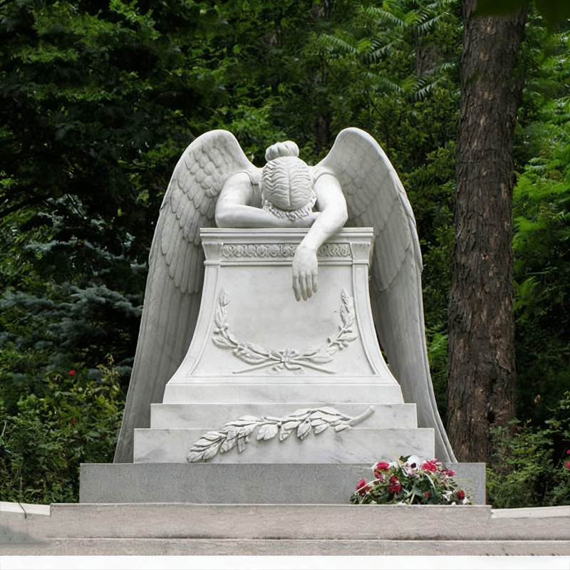 Lápide de mármore de anjo de cabeça curvada