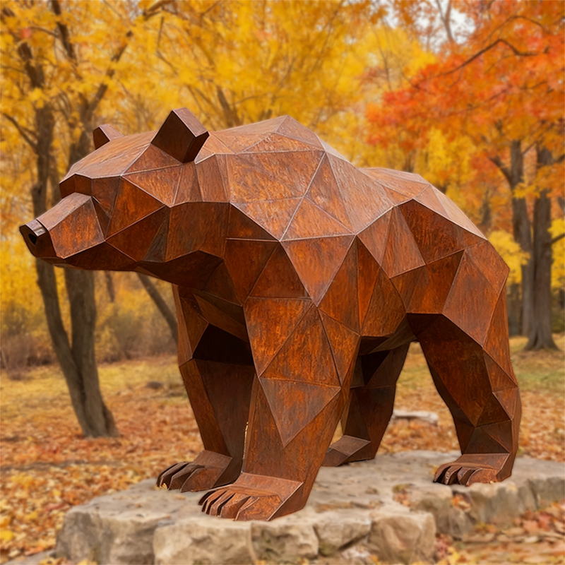 Escultura animal de urso geométrico facetado de aço de resistência