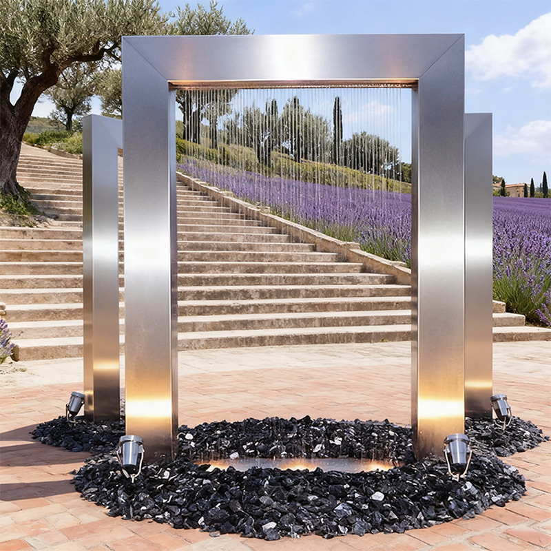 Escultura de cortina de água em aço inoxidável Gateway of Time