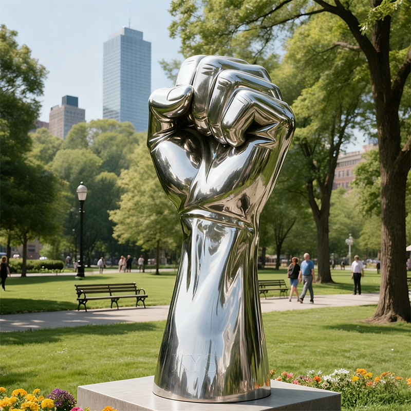 Escultura de aço inoxidável com espelho unido de punho de ferro