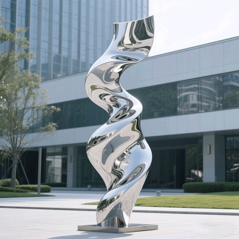 Escultura em aço metálico com espelho de dança ascendente