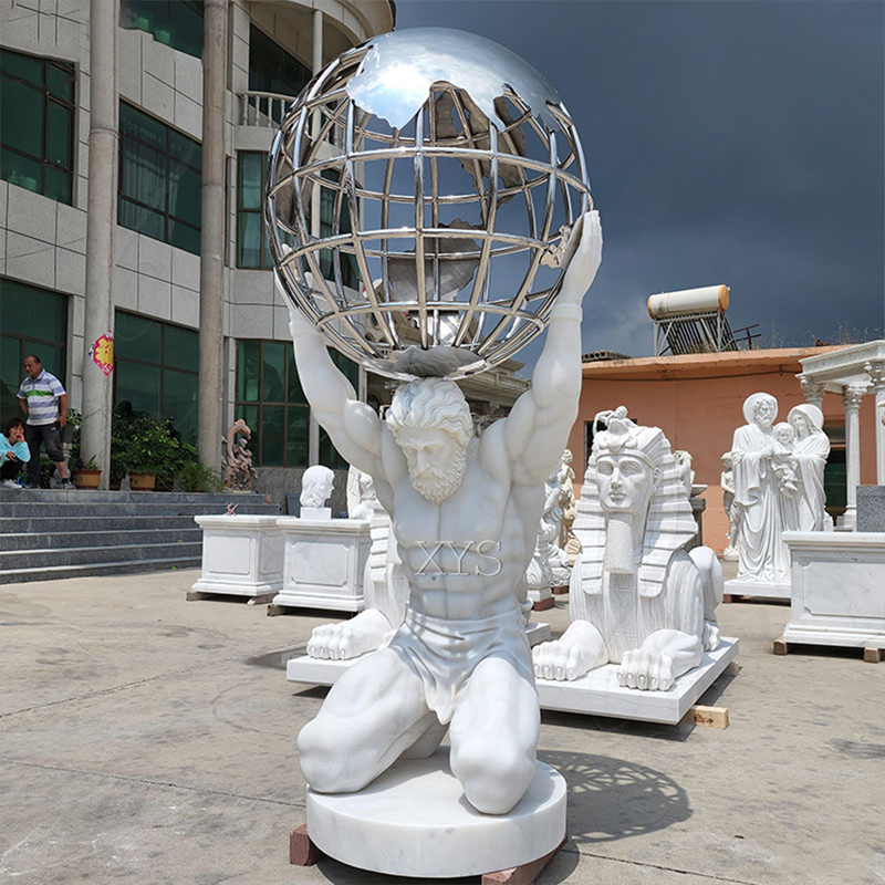 Escultura de globo esculpido em pedra Atlas