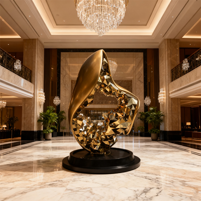 Escultura abstrata Golden Vortex Light-Luxury