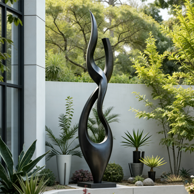 Escultura abstrata fosca de chama negra