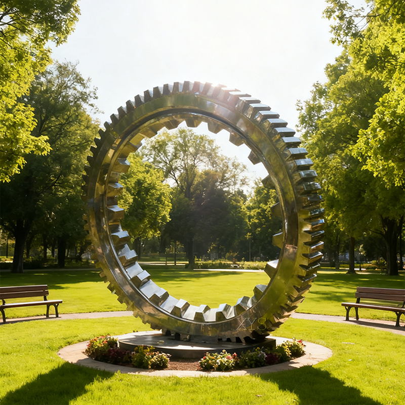 Escultura de engrenagem de aço inoxidável da roda da indústria