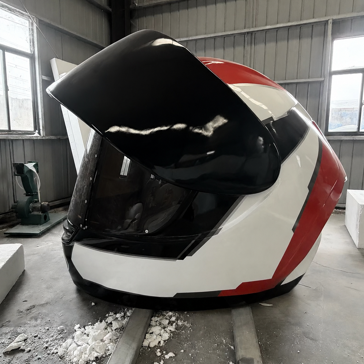 Como é feita uma escultura gigante de capacete de motocicleta em resina - e quem a fabrica em escala?