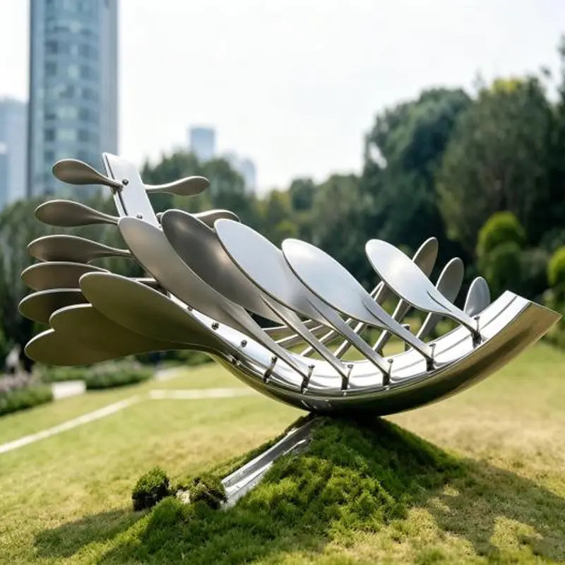 Como é feita e instalada uma escultura de anel de aço inoxidável polido espelhado?