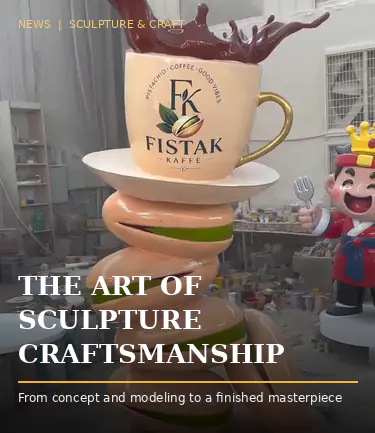 Como uma escultura de fibra de vidro de café com pistache de marca é moldada e pintada para um novo café nos EUA?